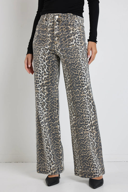 Among the Brave Zoey High Rise Wide Leg - Leopard