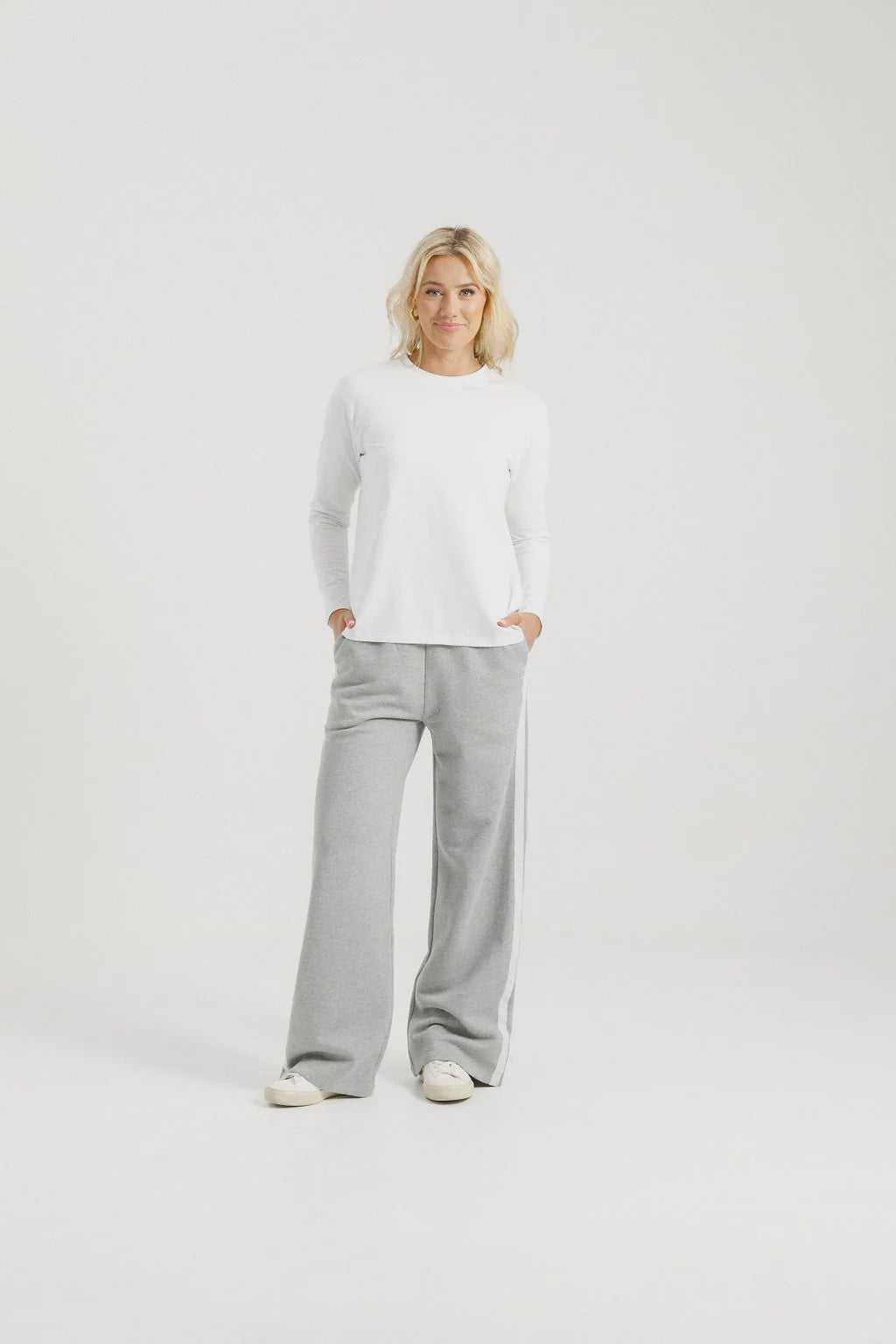 Homelee Alpine Palazzo Pant - Grey Marle with White Velvet