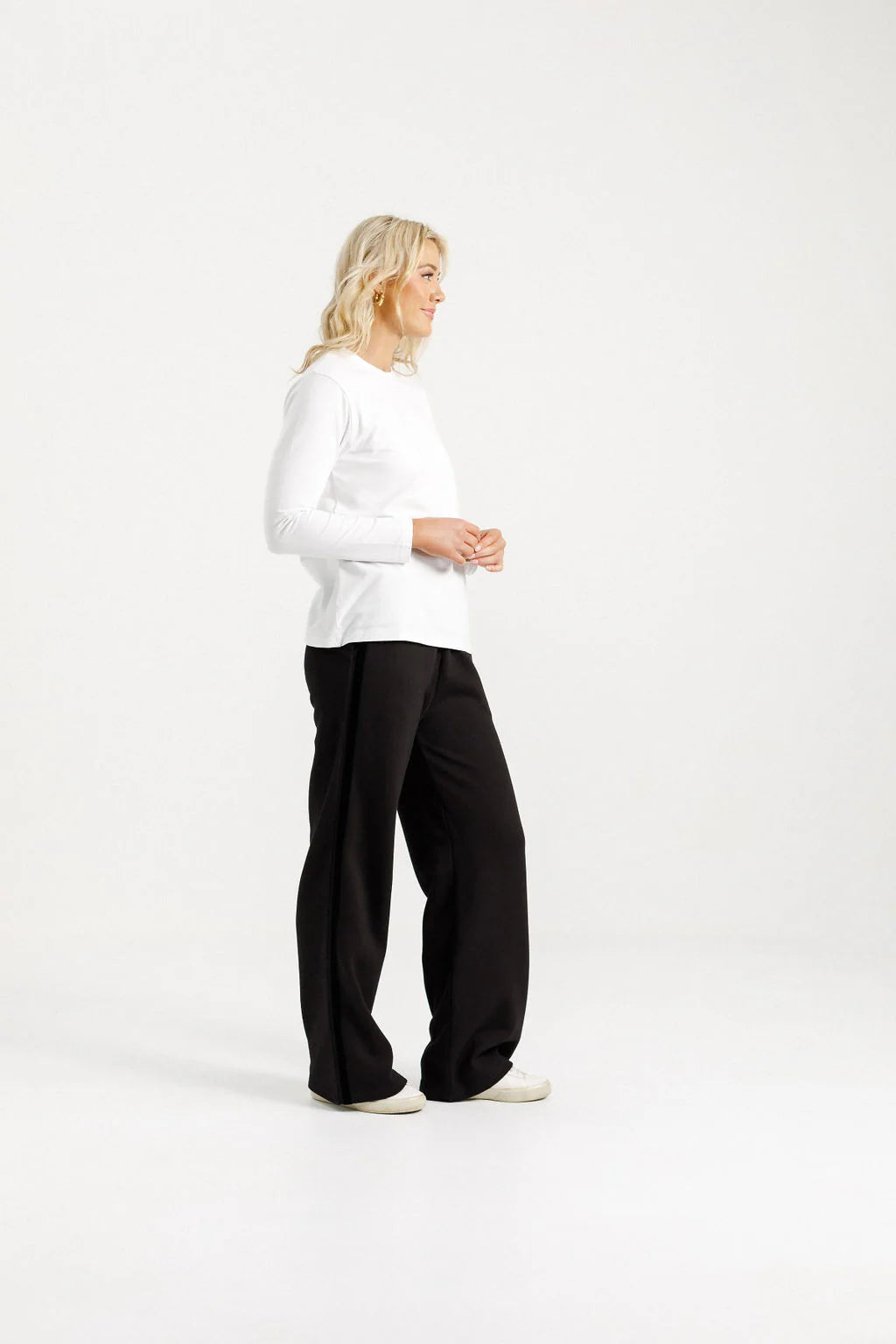 Homelee Alpine Palazzo Pants - Black with Black Velvet Ribbon