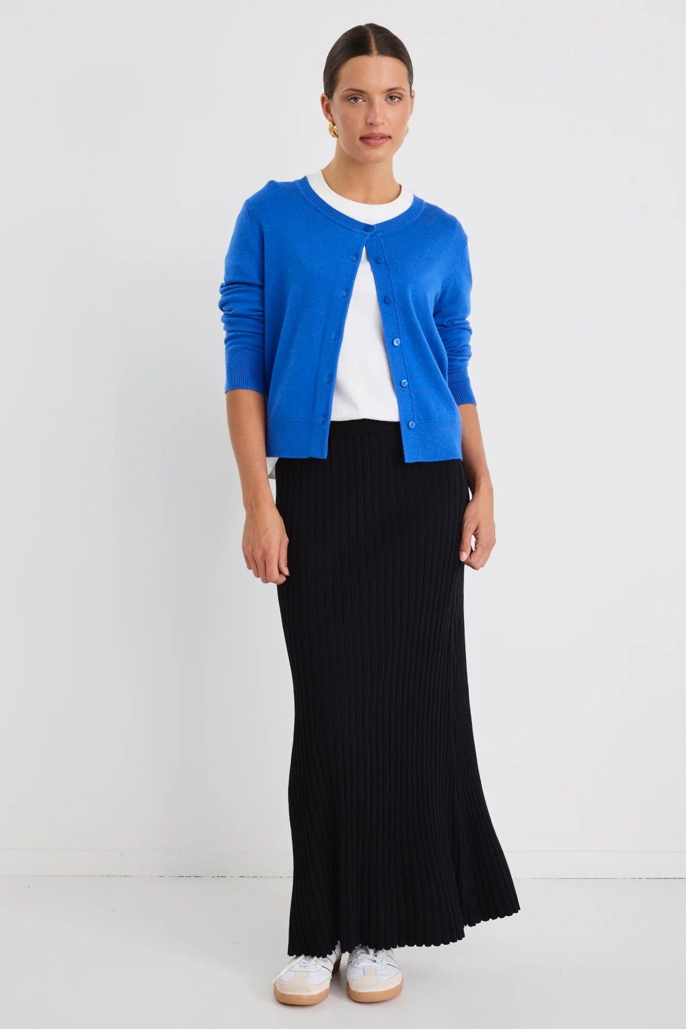 Stories be Told Dedication Cashmere Blend Crewneck Cardigan - Cobalt