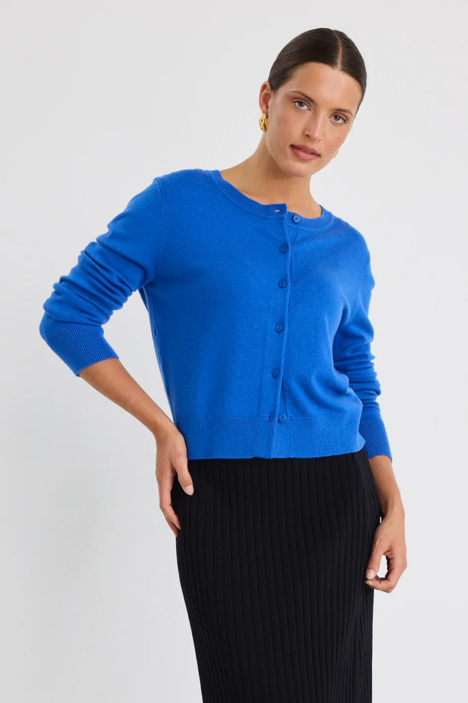Stories be Told Dedication Cashmere Blend Crewneck Cardigan - Cobalt