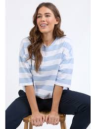 Elm Mazie Block Stripe Sweat - Sky Blue/White