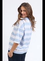 Elm Mazie Block Stripe Sweat - Sky Blue/White