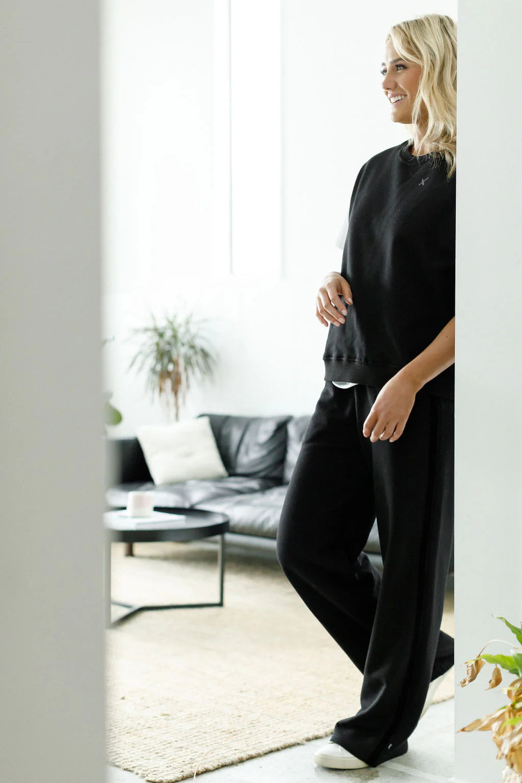 Homelee Alpine Palazzo Pants - Black with Black Velvet Ribbon