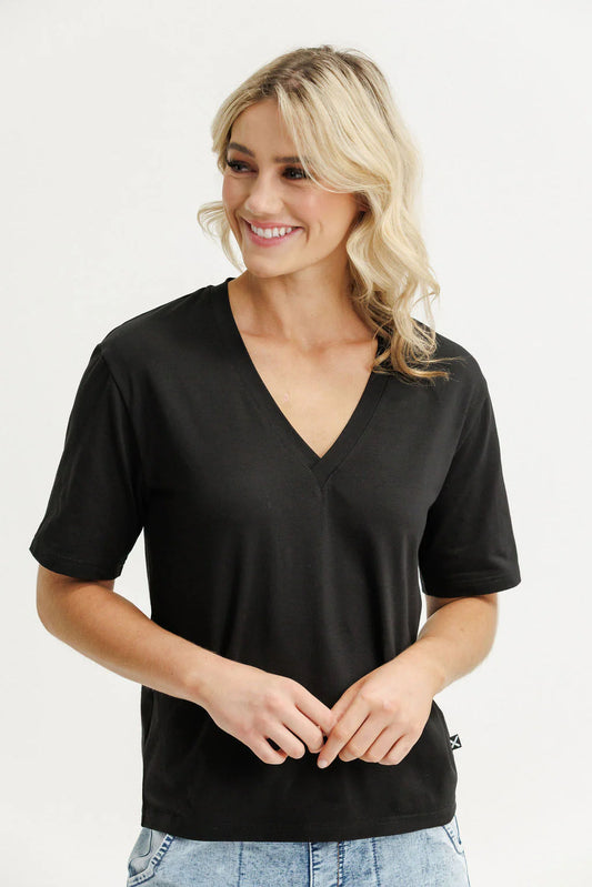 Homelee V Neck Tee - Black