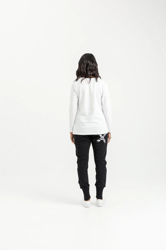 Homelee Winter Weight Apartment Pants - Black with Indigo Blue Stripe