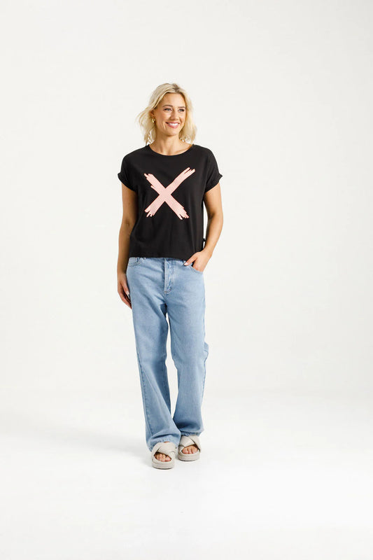 Homelee Jackie Tee - Black with Blossom Berry X
