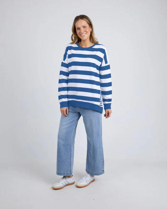 Elm Mill Crew - French Blue/ White Stripe
