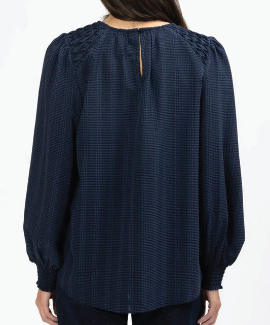 Seeking Lola Honeycombe Blouse - Navy Check