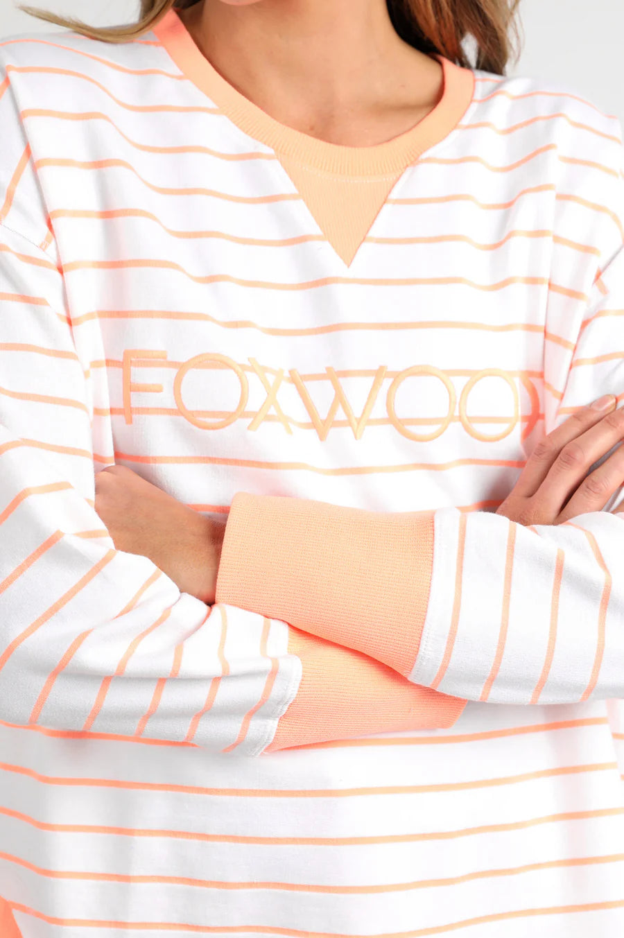 Foxwood Simplified Stripe Crew - Neon Peach