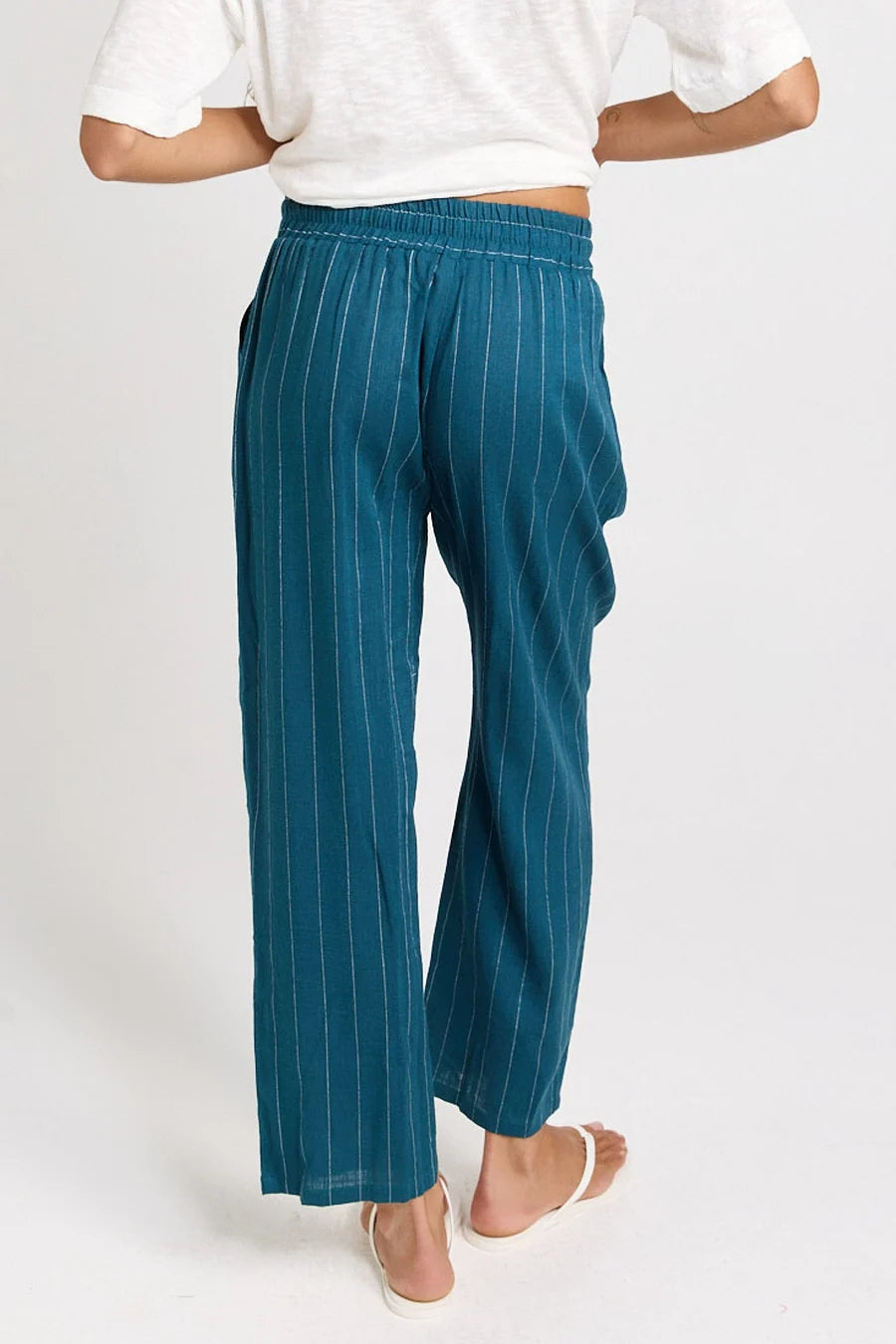 Betty Basics Palm Relaxed Pants - Teal/White Stripe