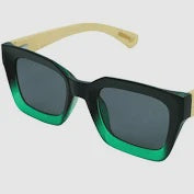 Moana Road Sunglasses - Weekender Black and Green w Wooden Arms
