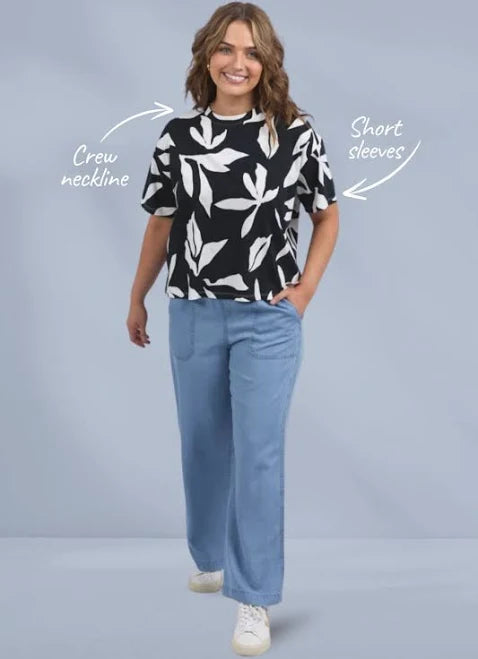 Elm Mimosa Tee - Black Yardage Print