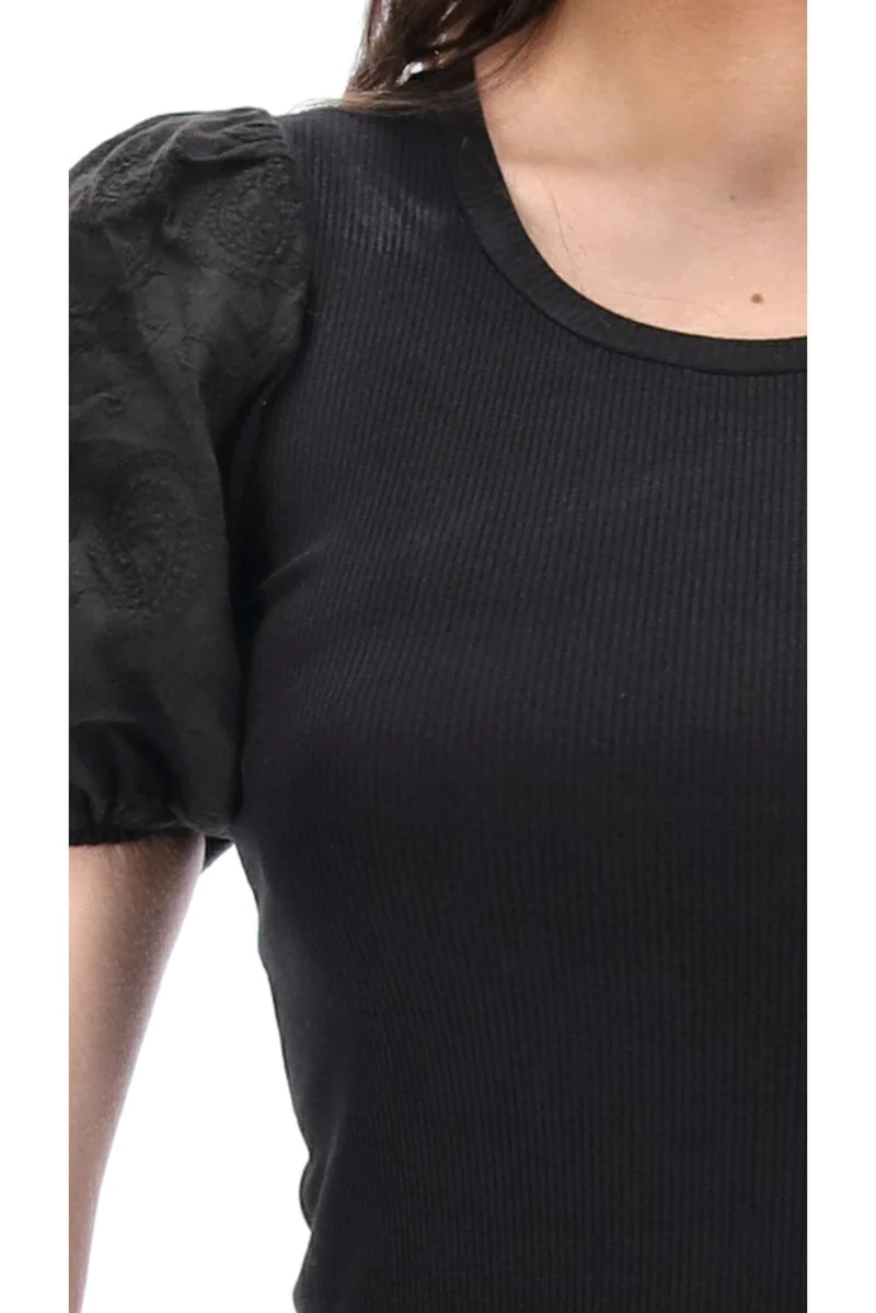 Charlo Lalei Embroidered Modal Midi Dress Black