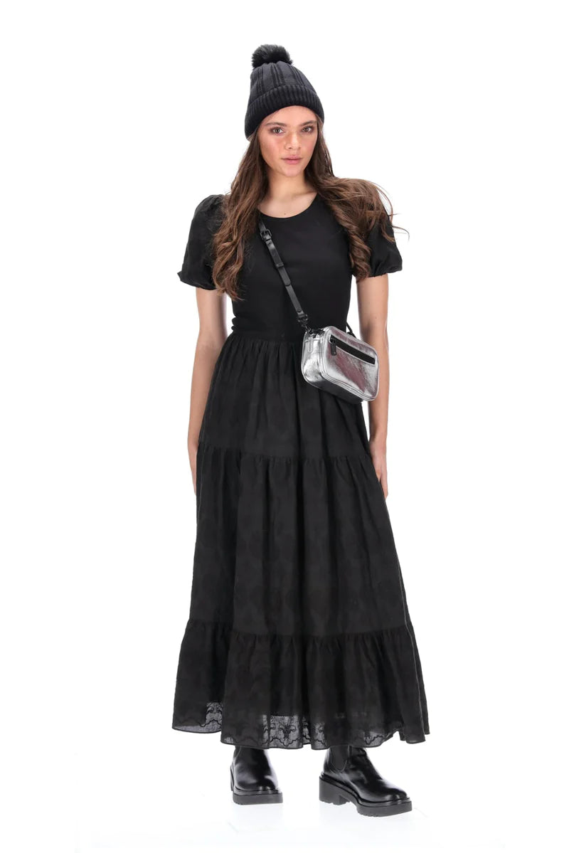 Charlo Lalei Embroidered Modal Midi Dress Black