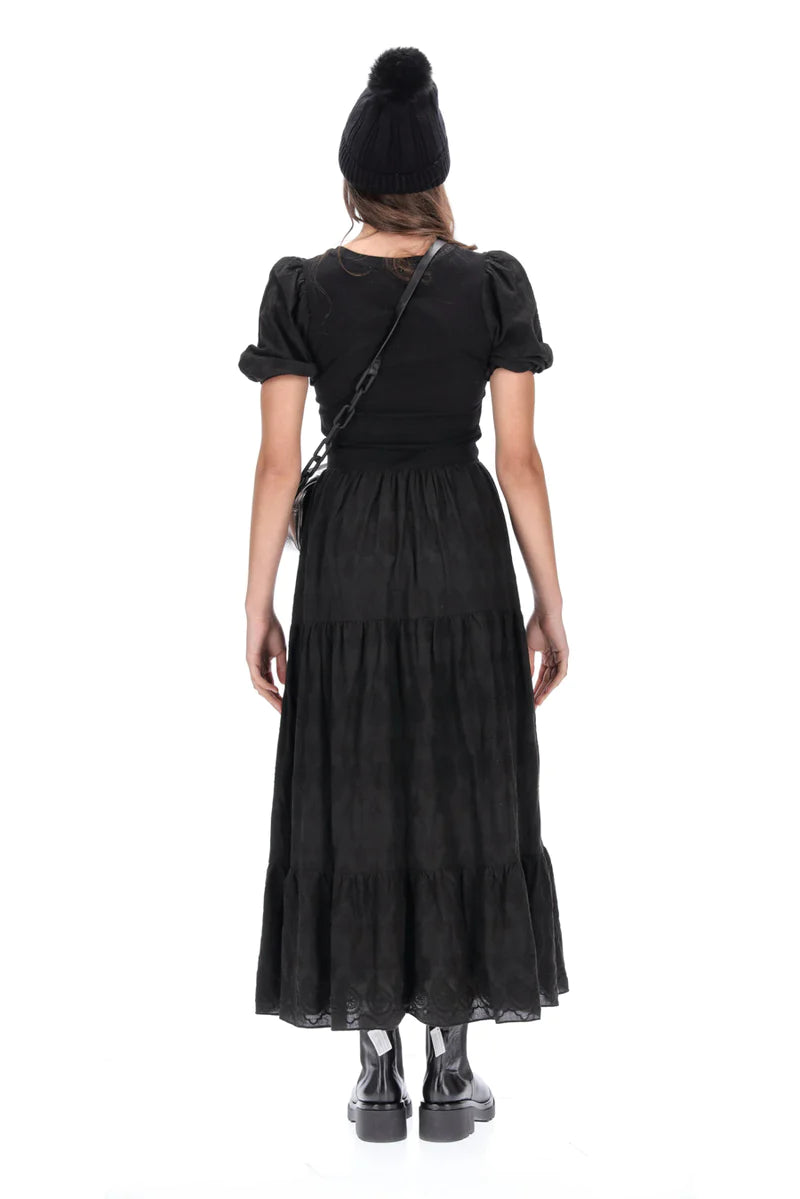 Charlo Lalei Embroidered Modal Midi Dress Black