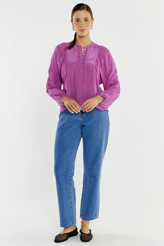 Sass Nic Trim Blouse - Fuschia Pink