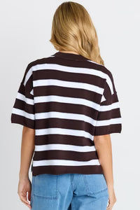 Betty Basics Libby Boxy Top - Chocolate Stripe