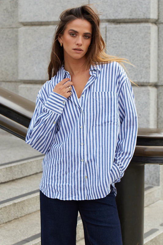 Stories be Told You Got This Oversized Shirt - Blue Stripe