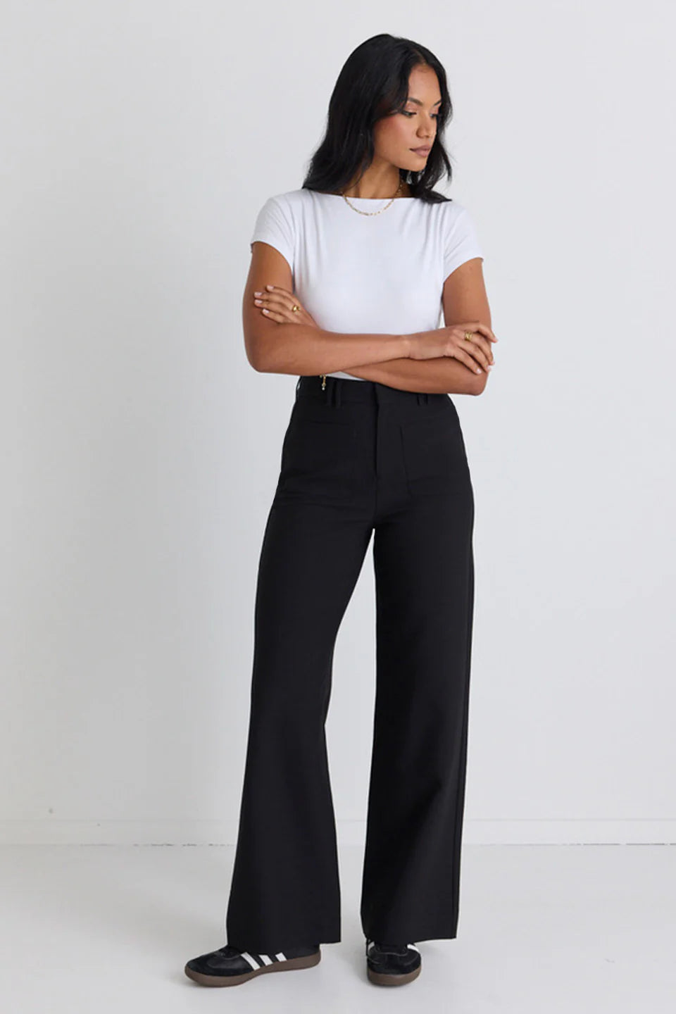 Among the Brave Zoey Tailored High Rise Wide Leg Pocket Pant - Black