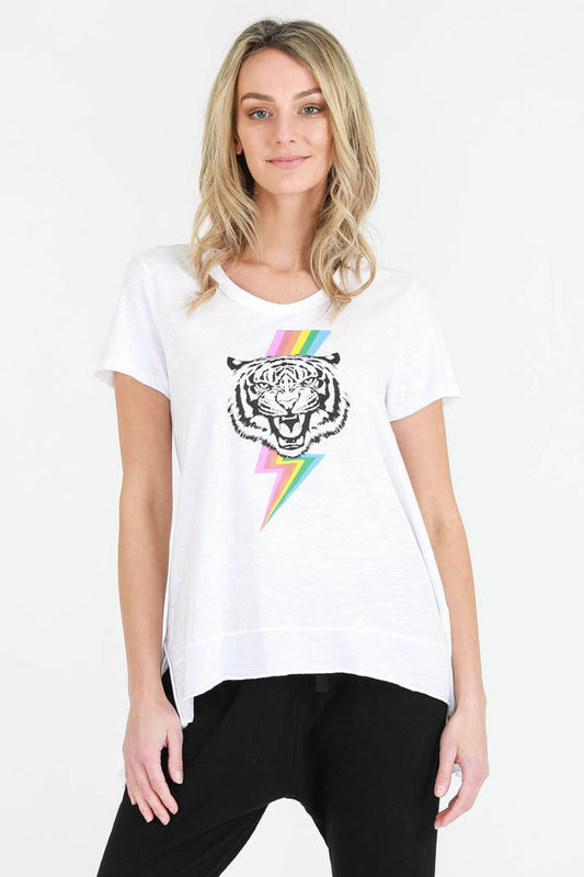 Sat & Sun by 3rd Story Tiger Rainbow Tee White