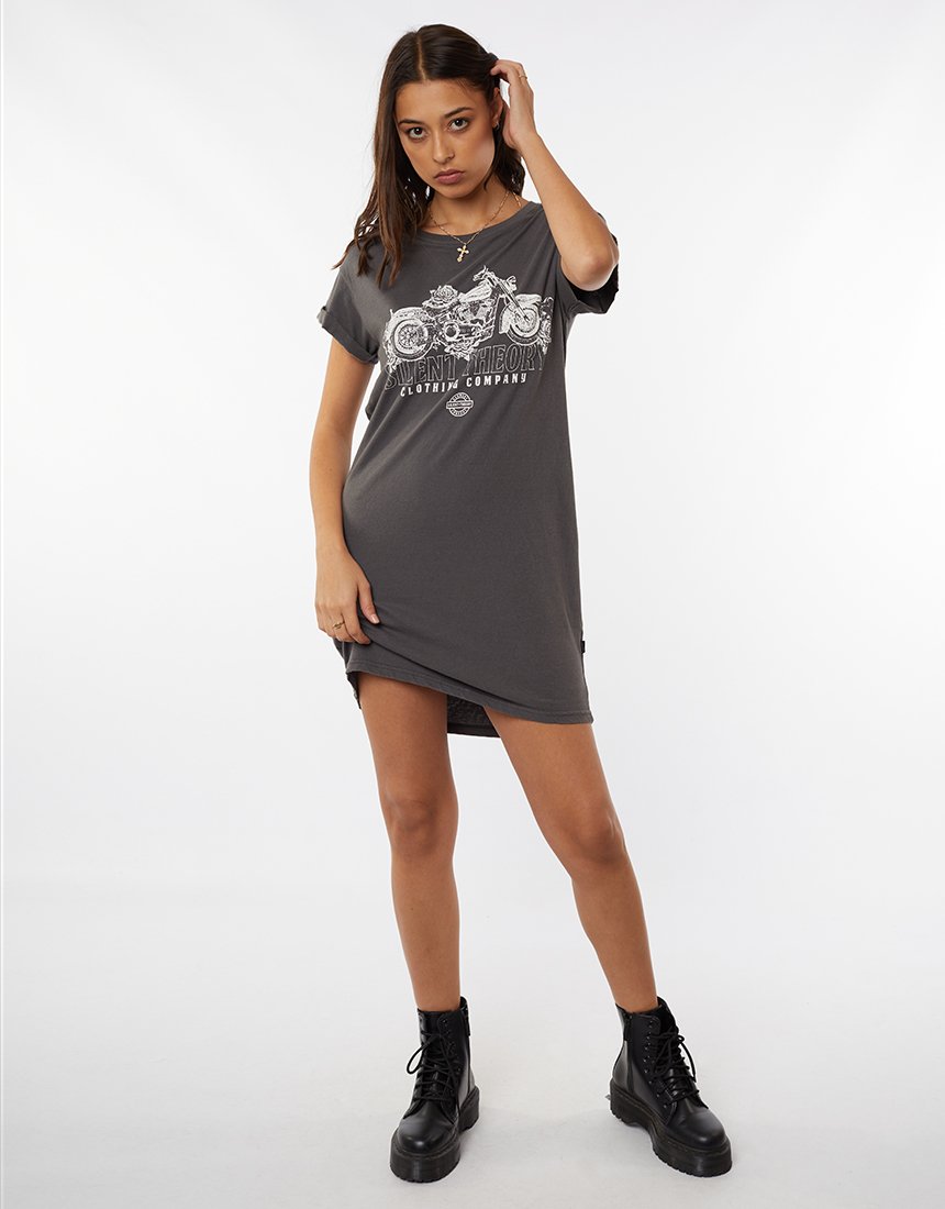 Silent Theory Palm Springs Tee Dress Coal