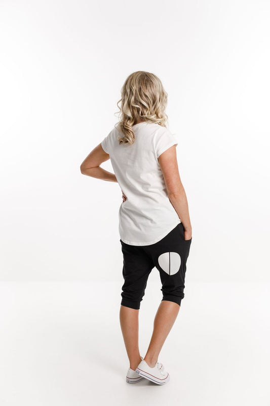 Homelee 3/4 Apartment Pants - Black with White/Grey Circle Dot