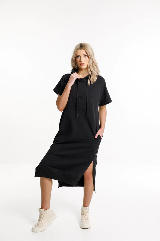 Rose Road Cruz Dress Black with Large Embossed Rose