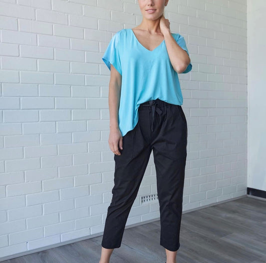 Style Laundry Cotton Twill Essential Pant with Satin Stripe Black