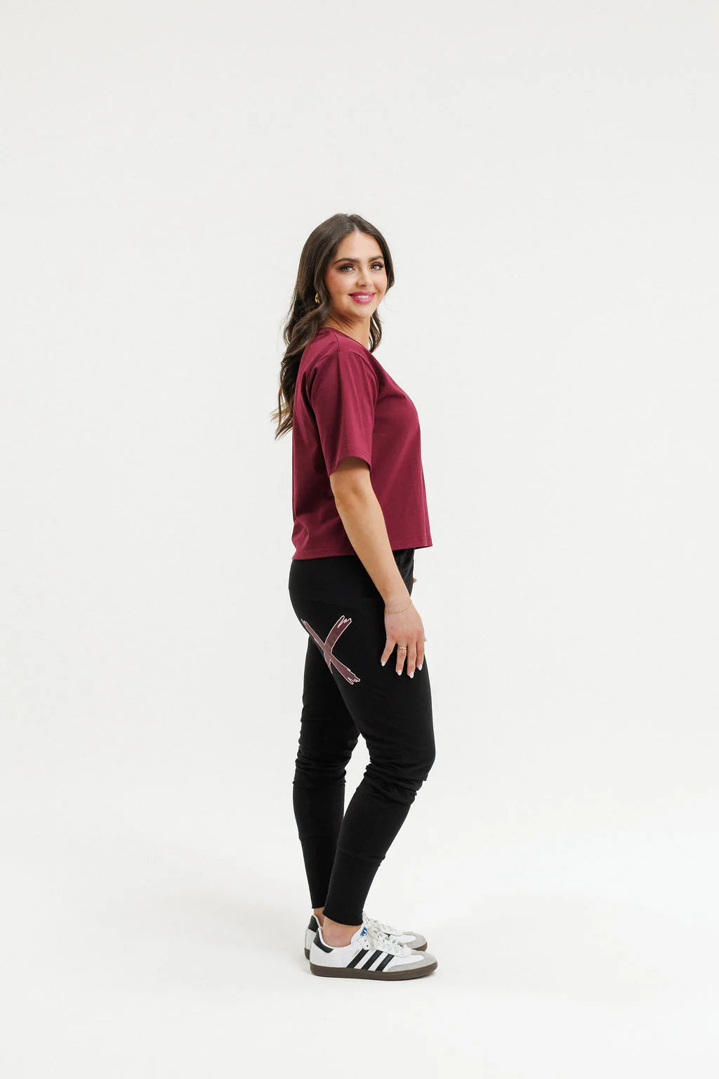 Homelee  Apartment Pants - Black with Merlot/Blush X