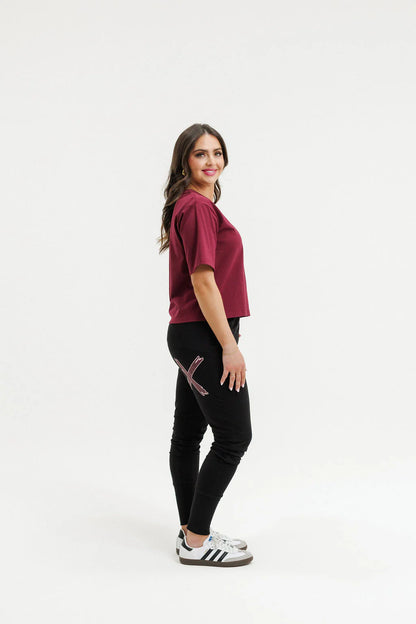 Homelee  Apartment Pants - Black with Merlot/Blush X