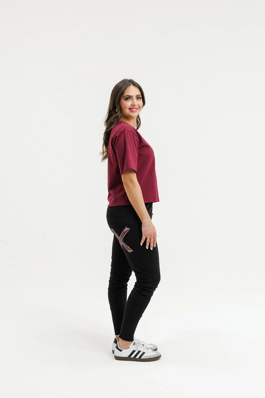 Homelee  Apartment Pants - Black with Merlot/Blush X