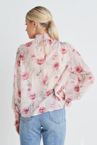 Ivy + Jack Emphatic Poppy Floral Shirred Neck L/S Top