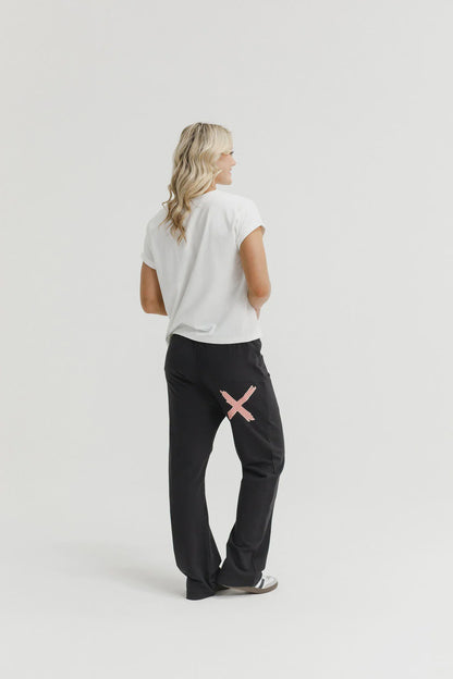 Homelee Avenue Pants - Winter Weight - Black with Coral Stripe X