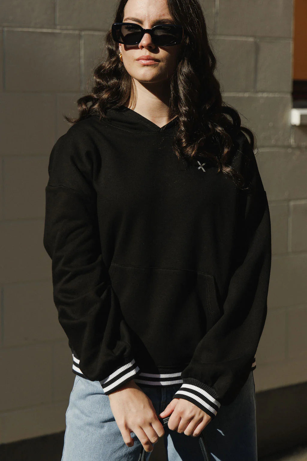 Homelee Elliot Hoodie - Alphine Weight - Black with Silver X & Stripe Cuffs
