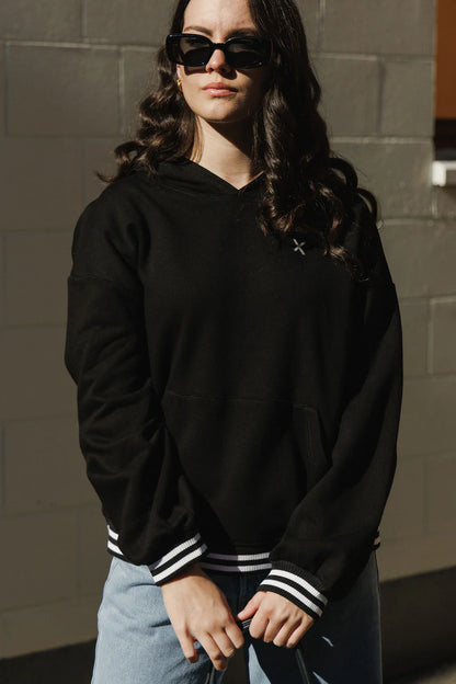 Homelee Elliot Hoodie - Alphine Weight - Black with Silver X & Stripe Cuffs