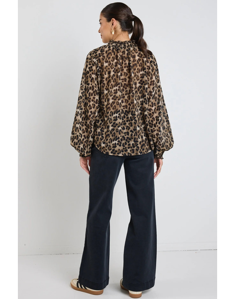 Among the Brave Embrace Georgette High Neck L/S Top - Leopard