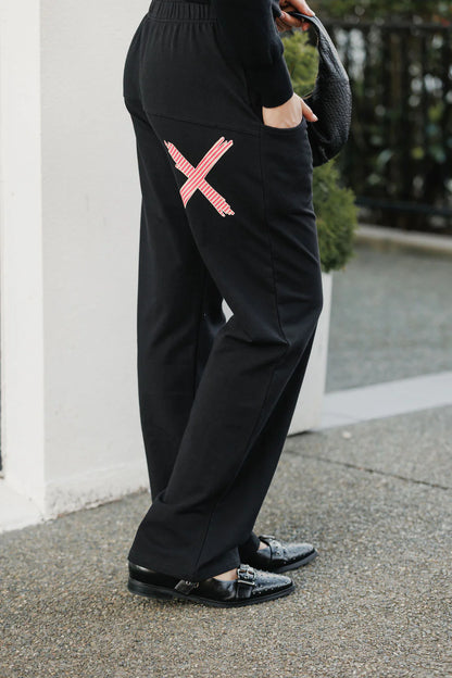 Homelee Avenue Pants - Winter Weight - Black with Coral Stripe X