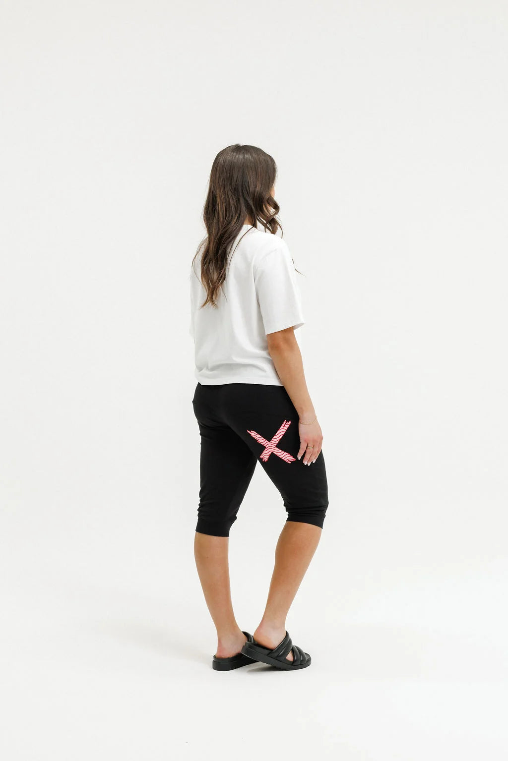 Homelee 3/4 Apartment Pants - Black with Cherry/ Blush Squiggle X