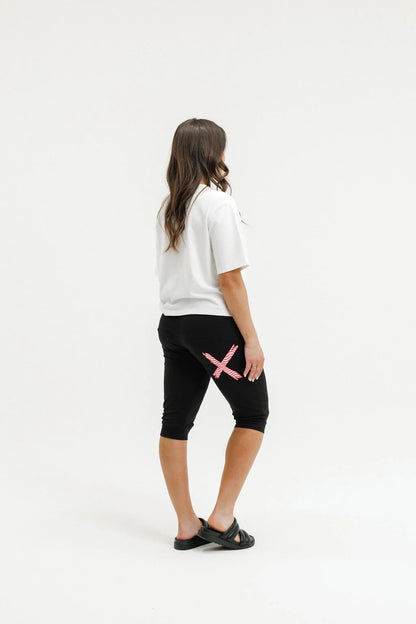 Homelee 3/4 Apartment Pants - Black with Cherry/ Blush Squiggle X