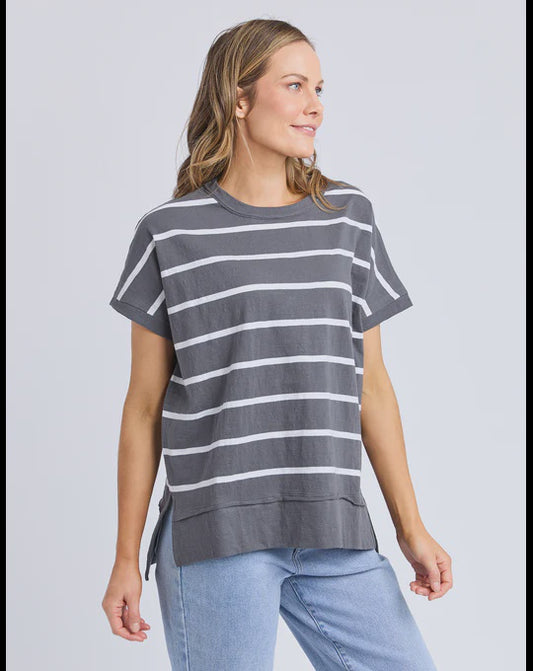 Foxwood Allison Stripe Tee - Charcoal/White Stripe