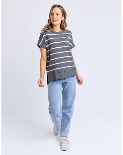 Foxwood Allison Stripe Tee - Charcoal/White Stripe