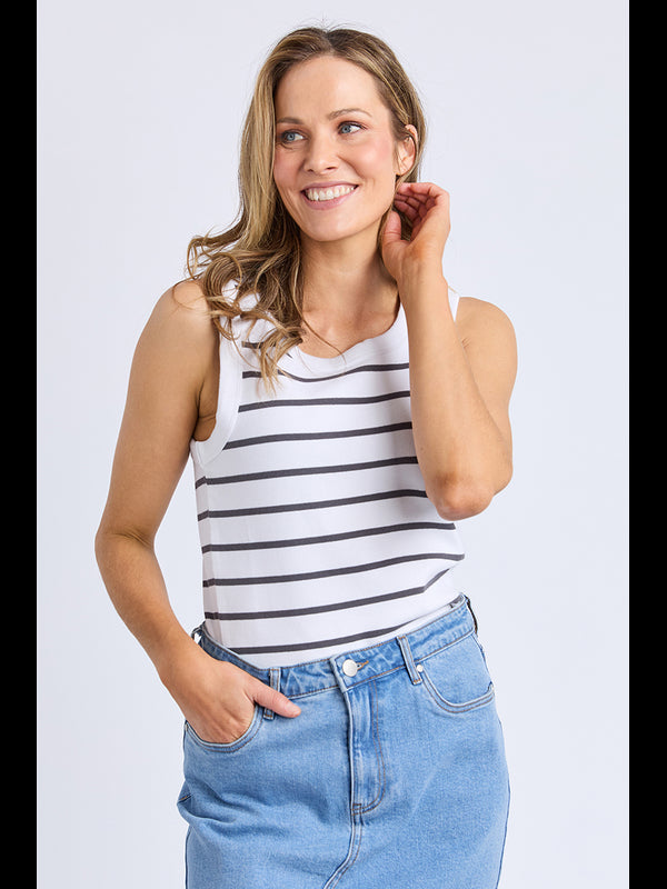 Foxwood Iris Tank - White/Charcoal Stripe