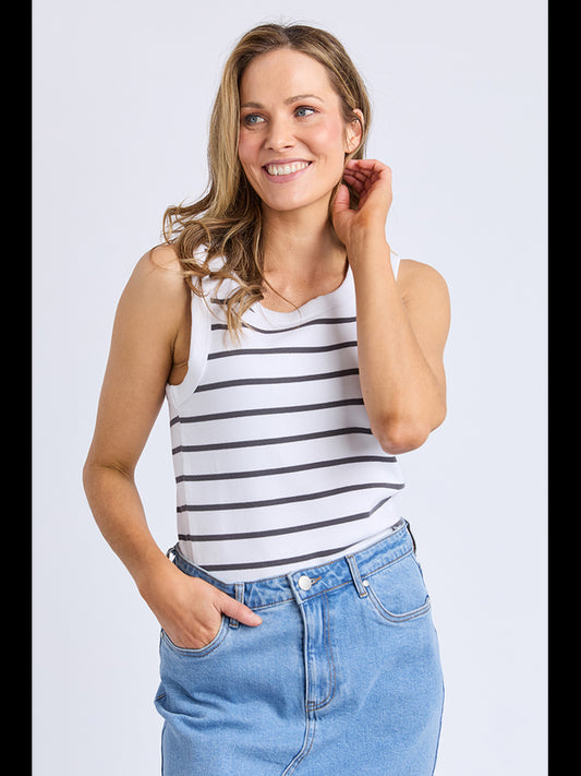 Foxwood Iris Tank - White/Charcoal Stripe