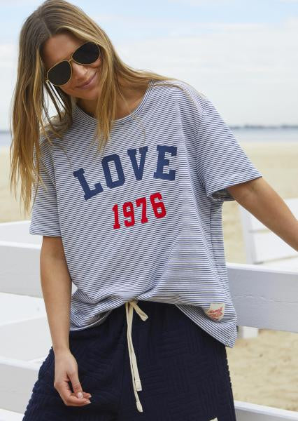 Hammill & Co Thin Stripe Love 76 Tee - Navy/White