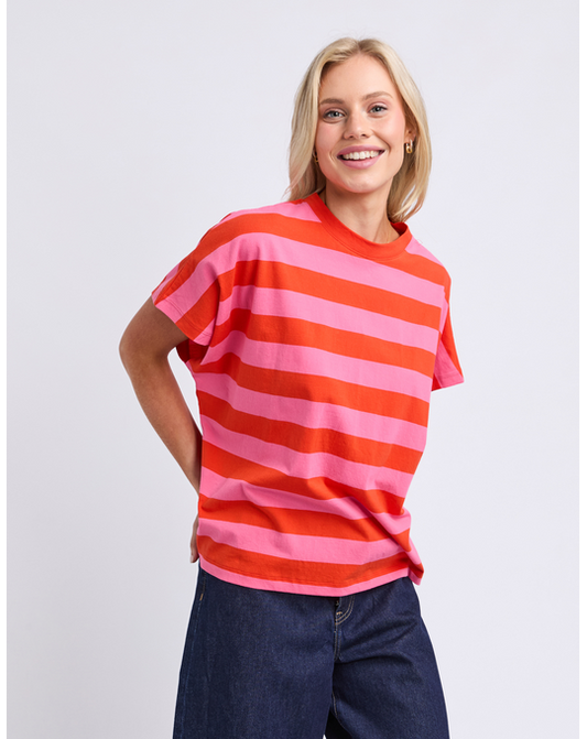 Elm Poet Tee - Tangello/ Pink Stripe