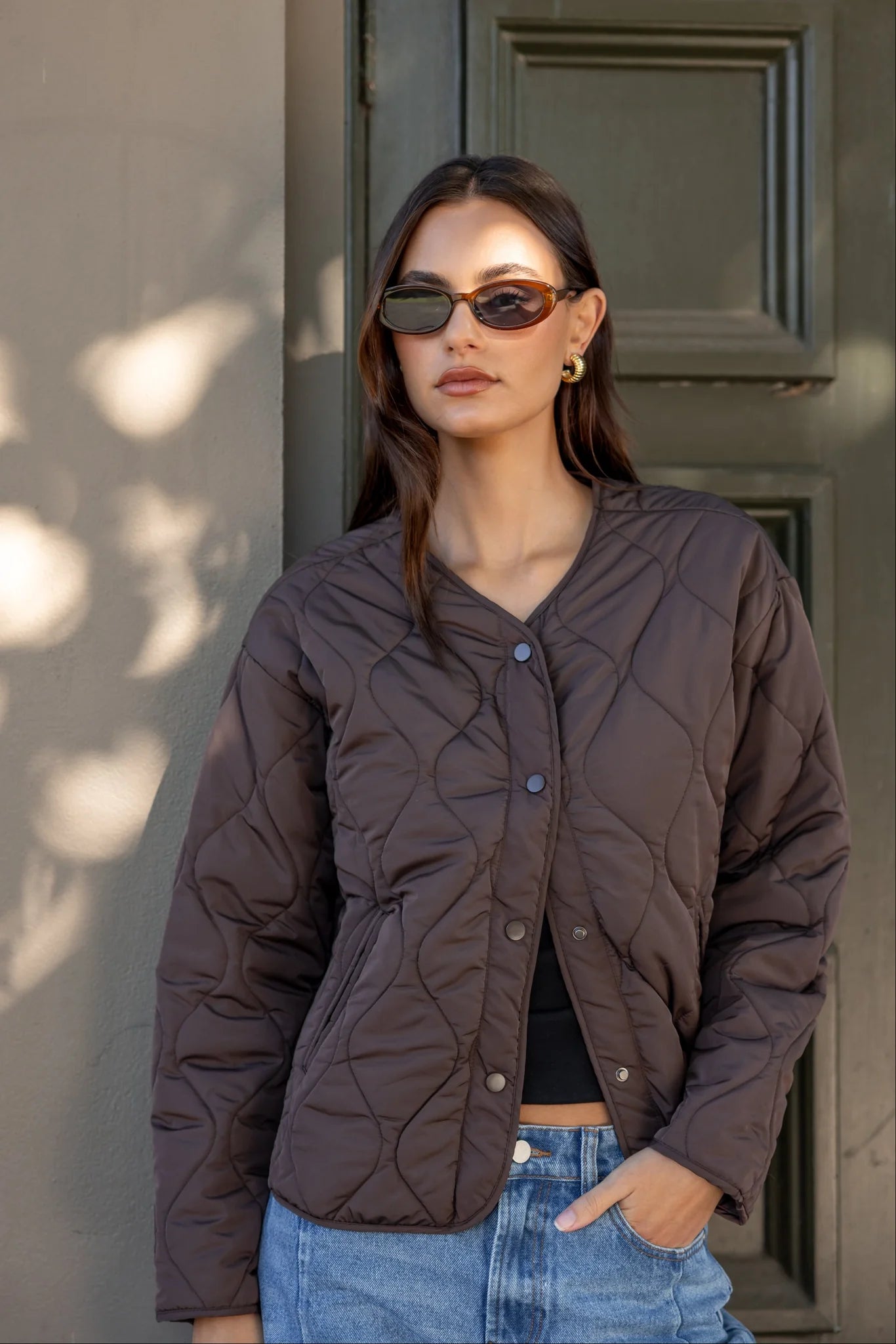 Stories Be Told Apex Collarless Puffer Jacket - Chocolate