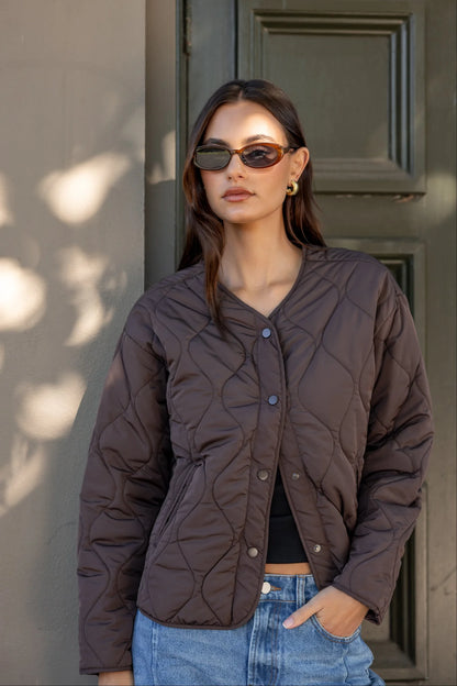 Stories Be Told Apex Collarless Puffer Jacket - Chocolate