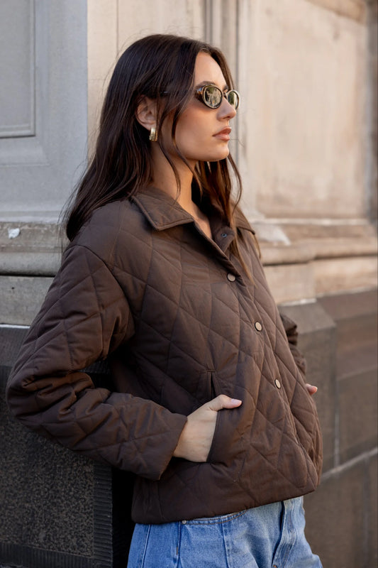 Among the Brave Absolute Collared Quilted Jacket - Chocolate