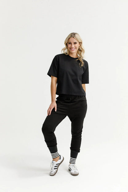 Homelee Apartment Pants - Alpine Weight - Black with Silver X & Striped Cuffs